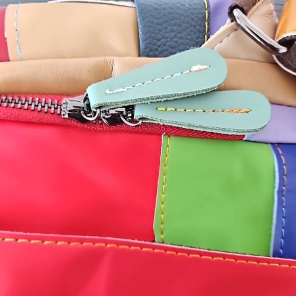 Leather Patchwork Backpack Multi Color - Picture 3 of 11